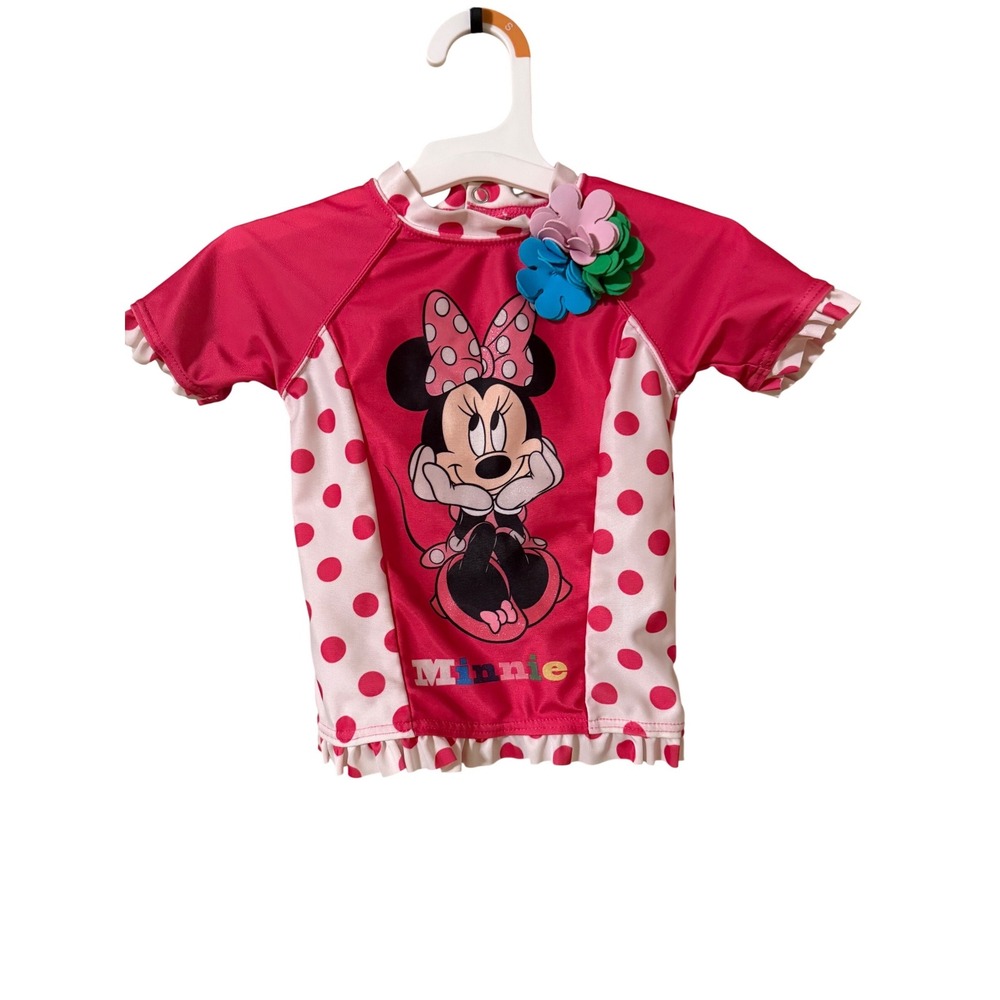 Disney Store Minnie Mouse Pink Polka Dot Rash Guard Swim Top Toddler Girls‎ 2T